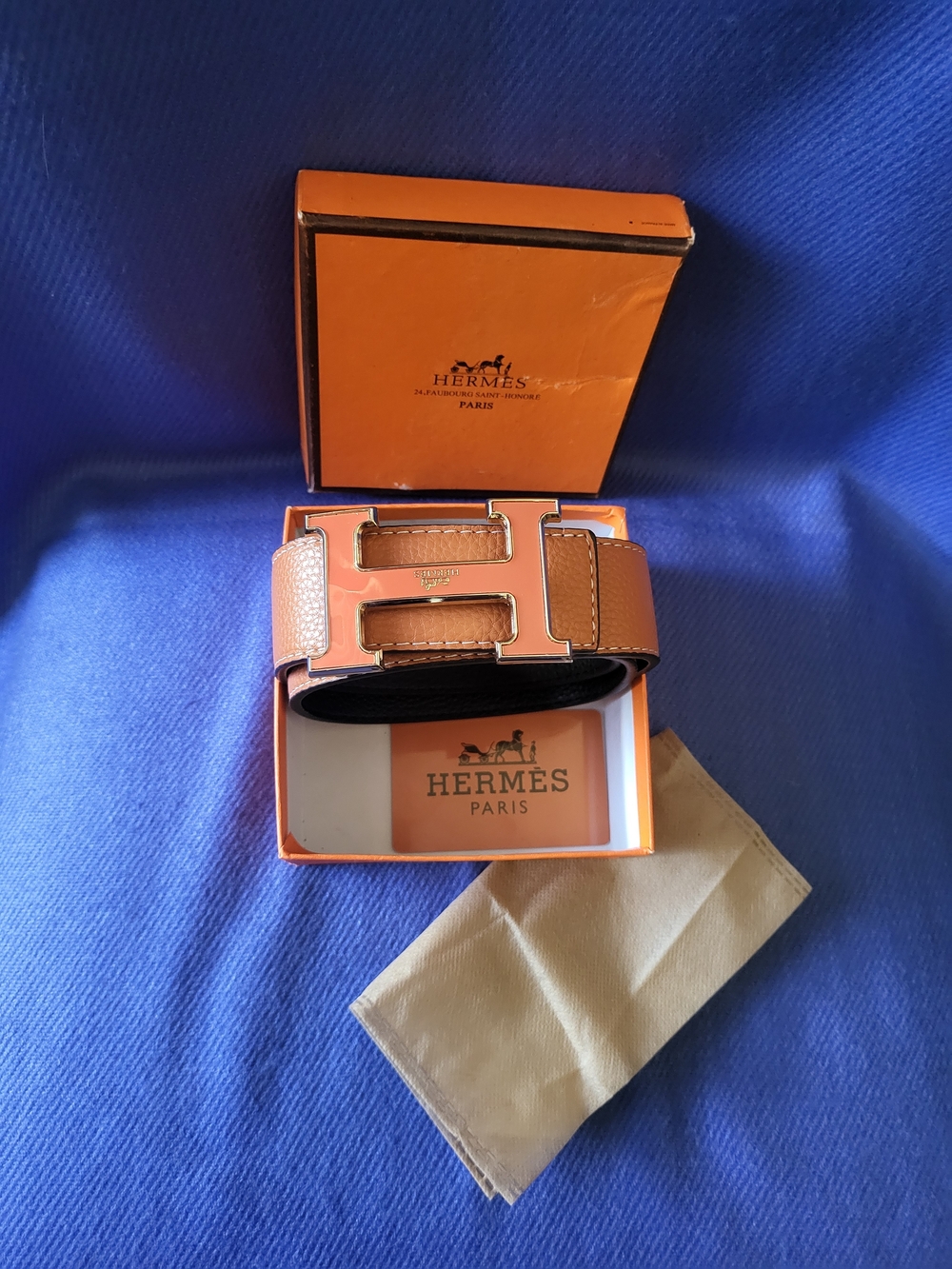 Hermès Reversible H Belt Orange And Black. - Picture 2 of 8